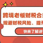(9838期)跨境老板-财税合规训练营,规避财税风险、提升企业利润-我创创业-副业网-网络创业-资源分享-网课资源-学习教程-学知识-自媒体-抖音-视频号-小红书-网络项目,赚钱软件,副业,兼职,学生赚,挂机赚-我创创业-副业网-5ccy.cn