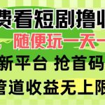 （9747期）免费看短剧撸收益，可挂机批量，随便玩一天一号30+做推广抢首码，管道收益-我创创业-副业网-网络创业-资源分享-网课资源-学习教程-学知识-自媒体-抖音-视频号-小红书-网络项目,赚钱软件,副业,兼职,学生赚,挂机赚-我创创业-副业网-5ccy.cn
