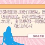 男粉项目5.0冷门玩法，男粉私密赛道，30天最高赚了2.32万，自己手搓一天轻松也有1000+【揭秘】-我创创业-副业网-网络创业-资源分享-网课资源-学习教程-学知识-自媒体-抖音-视频号-小红书-网络项目,赚钱软件,副业,兼职,学生赚,挂机赚-我创创业-副业网-5ccy.cn