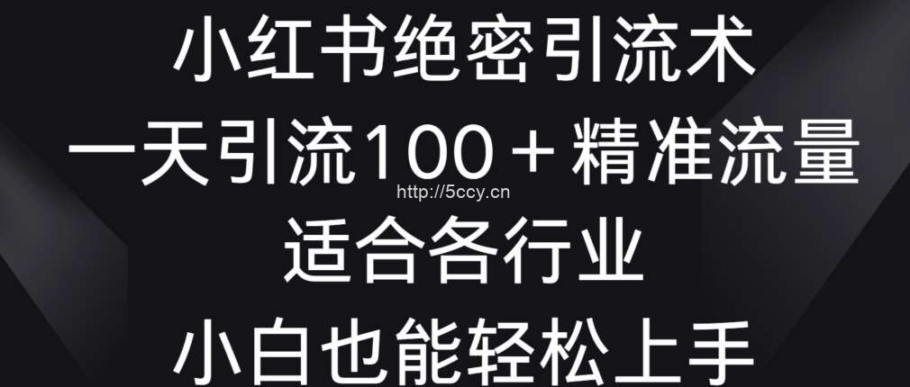 小红书绝密引流术，一天引流100+精准流量，适合各个行业，小白也能轻松上手【揭秘】-我创创业-副业网-网络创业-资源分享-网课资源-学习教程-学知识-自媒体-抖音-视频号-小红书-网络项目,赚钱软件,副业,兼职,学生赚,挂机赚-我创创业-副业网-5ccy.cn