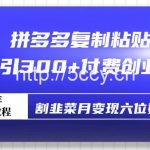 (9129期)拼多多复制粘贴日引300+付费创业粉,割韭菜月变现六位数最新教程!-我创创业-副业网-网络创业-资源分享-网课资源-学习教程-学知识-自媒体-抖音-视频号-小红书-网络项目,赚钱软件,副业,兼职,学生赚,挂机赚-我创创业-副业网-5ccy.cn