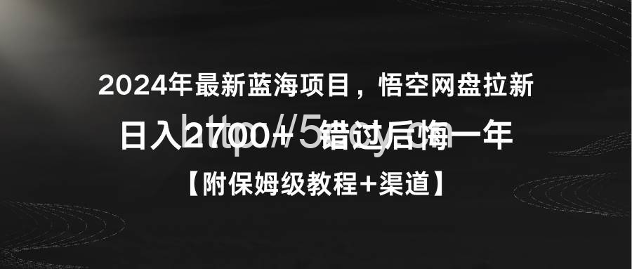 (9095期)2024年最新蓝海项目,悟空网盘拉新,日入2700+错过后悔一年【附保姆级教…