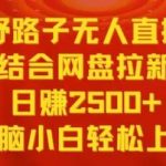 野路子无人直播结合网盘拉新，日赚2500+，小白无脑轻松上手【揭秘】-我创创业-副业网-网络创业-资源分享-网课资源-学习教程-学知识-自媒体-抖音-视频号-小红书-网络项目,赚钱软件,副业,兼职,学生赚,挂机赚-我创创业-副业网-5ccy.cn