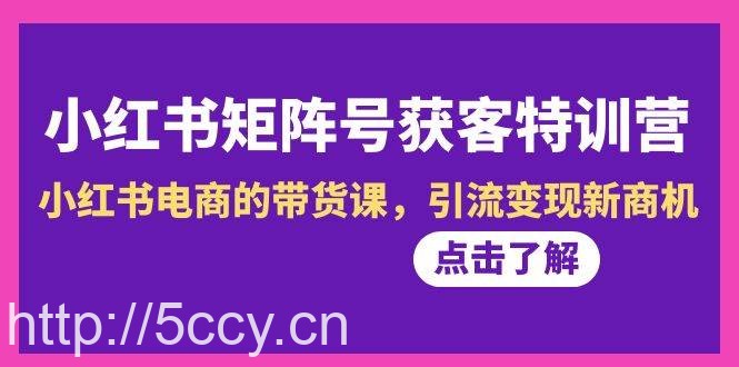 （8909期）小红书-矩阵号获客特训营-第10期，小红书电商的带货课，引流变现新商机-我创创业-副业网-网络创业-资源分享-网课资源-学习教程-学知识-自媒体-抖音-视频号-小红书-网络项目,赚钱软件,副业,兼职,学生赚,挂机赚-我创创业-副业网-5ccy.cn