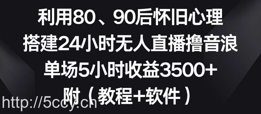 利用80、90后怀旧心理，搭建24小时无人直播撸音浪，单场5小时收益3500 （教程 软件）【揭秘】-我创创业-副业网-网络创业-资源分享-网课资源-学习教程-学知识-自媒体-抖音-视频号-小红书-网络项目,赚钱软件,副业,兼职,学生赚,挂机赚-我创创业-副业网-5ccy.cn