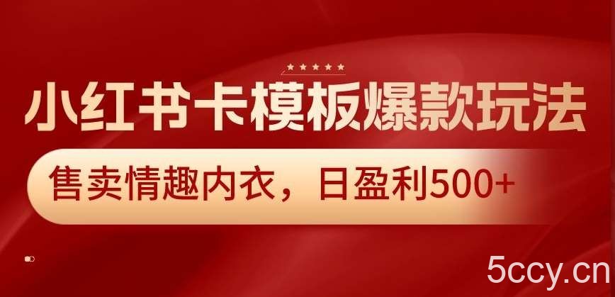小红书卡模板爆款玩法，售卖情趣内衣，日盈利500 【揭秘】-我创创业-副业网-网络创业-资源分享-网课资源-学习教程-学知识-自媒体-抖音-视频号-小红书-网络项目,赚钱软件,副业,兼职,学生赚,挂机赚-我创创业-副业网-5ccy.cn