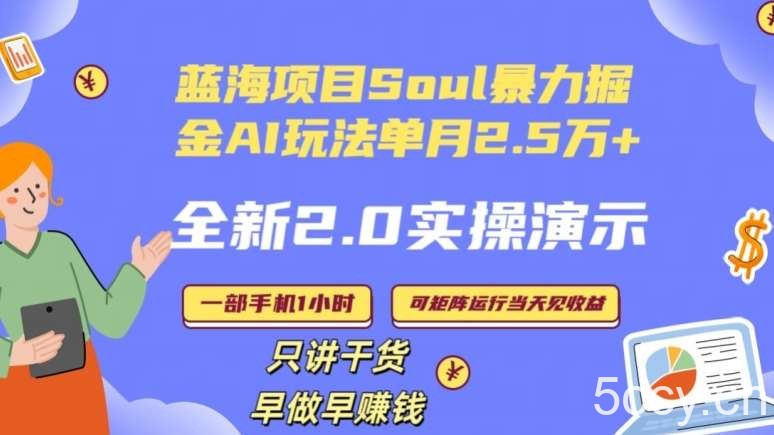 Soul怎么做到单月变现25000 全新2.0AI掘金玩法全程实操演示小白好上手【揭秘】-我创创业-副业网-网络创业-资源分享-网课资源-学习教程-学知识-自媒体-抖音-视频号-小红书-网络项目,赚钱软件,副业,兼职,学生赚,挂机赚-我创创业-副业网-5ccy.cn