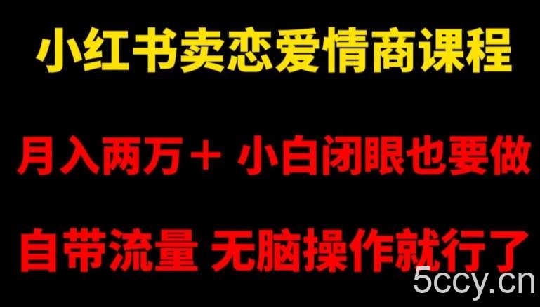 小红书卖恋爱情商课程，月入两万＋，小白闭眼也要做，自带流量，无脑操作就行了【揭秘】-我创创业-副业网-网络创业-资源分享-网课资源-学习教程-学知识-自媒体-抖音-视频号-小红书-网络项目,赚钱软件,副业,兼职,学生赚,挂机赚-我创创业-副业网-5ccy.cn