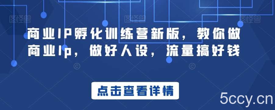 商业IP孵化训练营新版，教你做商业Ip，做好人设，流量搞好钱-我创创业-副业网-网络创业-资源分享-网课资源-学习教程-学知识-自媒体-抖音-视频号-小红书-网络项目,赚钱软件,副业,兼职,学生赚,挂机赚-我创创业-副业网-5ccy.cn
