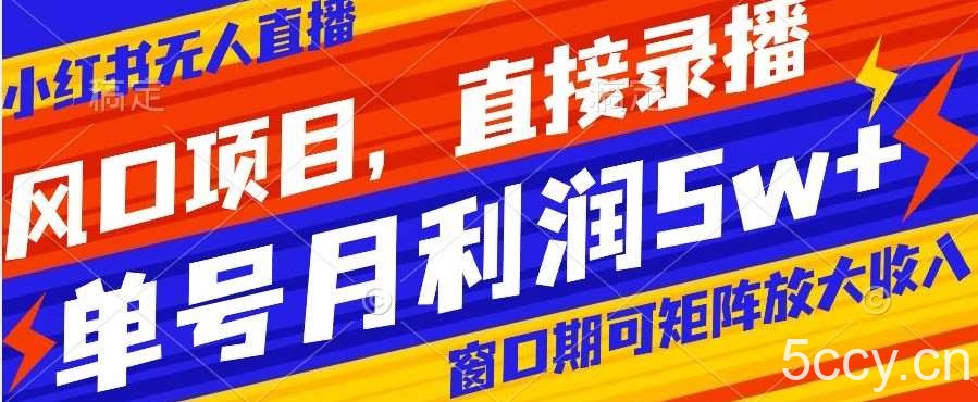 风口项目，小红书无人直播带货，直接录播，可矩阵，月入5w 【揭秘】-我创创业-副业网-网络创业-资源分享-网课资源-学习教程-学知识-自媒体-抖音-视频号-小红书-网络项目,赚钱软件,副业,兼职,学生赚,挂机赚-我创创业-副业网-5ccy.cn
