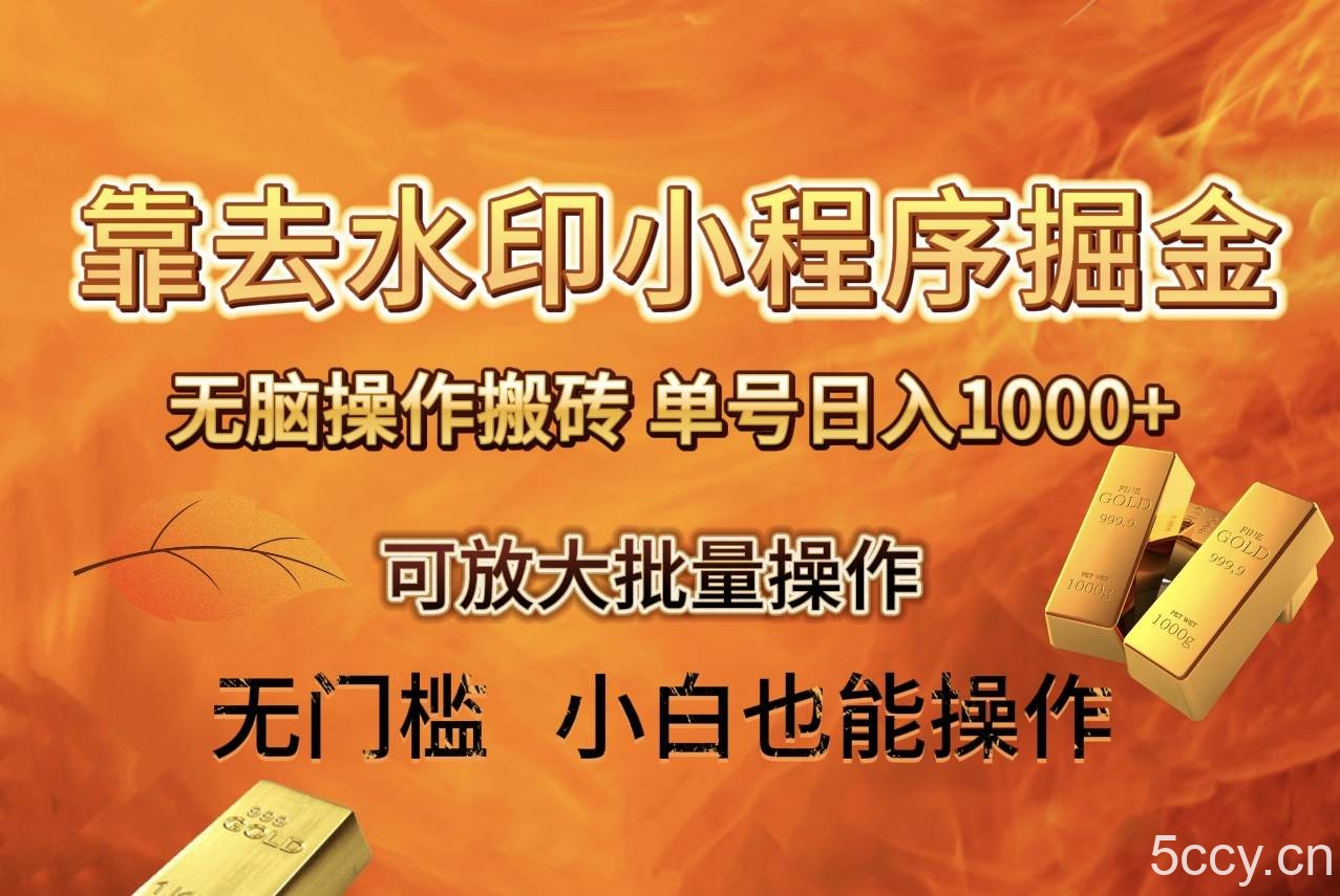 （8339期）去水印小程序 拼多多 无脑搬砖 ，单号日入1000 保姆级教程 可放大批量操作