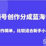 视频号创作分成蓝海领域，视频制作简单，比较适合新手小白搞钱-我创创业-副业网-网络创业-资源分享-网课资源-学习教程-学知识-自媒体-抖音-视频号-小红书-网络项目,赚钱软件,副业,兼职,学生赚,挂机赚-我创创业-副业网-5ccy.cn