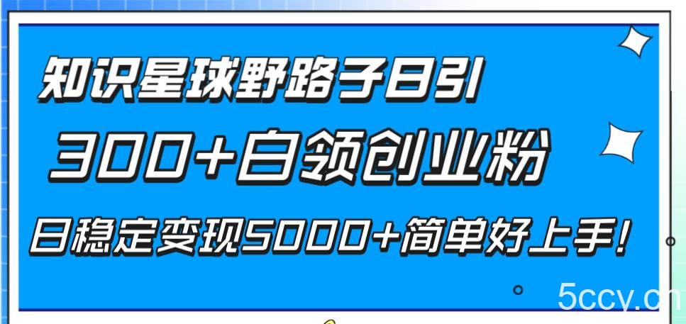 （8315期）知识星球野路子日引300 白领创业粉，日稳定变现5000 简单好上手！-我创创业-副业网-网络创业-资源分享-网课资源-学习教程-学知识-自媒体-抖音-视频号-小红书-网络项目,赚钱软件,副业,兼职,学生赚,挂机赚-我创创业-副业网-5ccy.cn