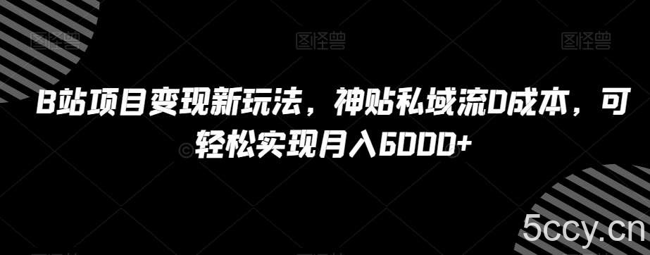 B站项目变现新玩法，神贴私域流0成本，可轻松实现月入6000 【揭秘】-我创创业-副业网-网络创业-资源分享-网课资源-学习教程-学知识-自媒体-抖音-视频号-小红书-网络项目,赚钱软件,副业,兼职,学生赚,挂机赚-我创创业-副业网-5ccy.cn
