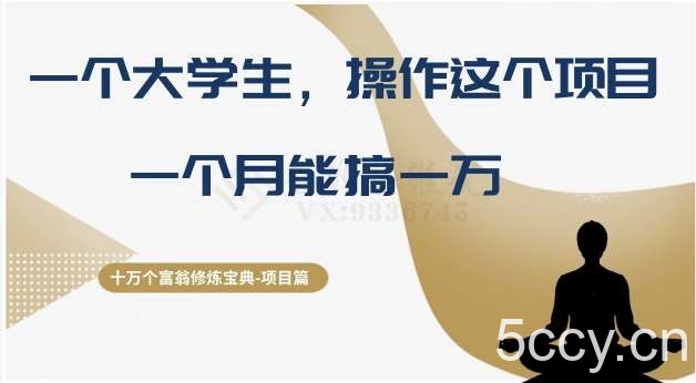 十万个富翁修炼宝典之4.一个大学生操作这个项目，一个月能搞一万-我创创业-副业网-网络创业-资源分享-网课资源-学习教程-学知识-自媒体-抖音-视频号-小红书-网络项目,赚钱软件,副业,兼职,学生赚,挂机赚-我创创业-副业网-5ccy.cn