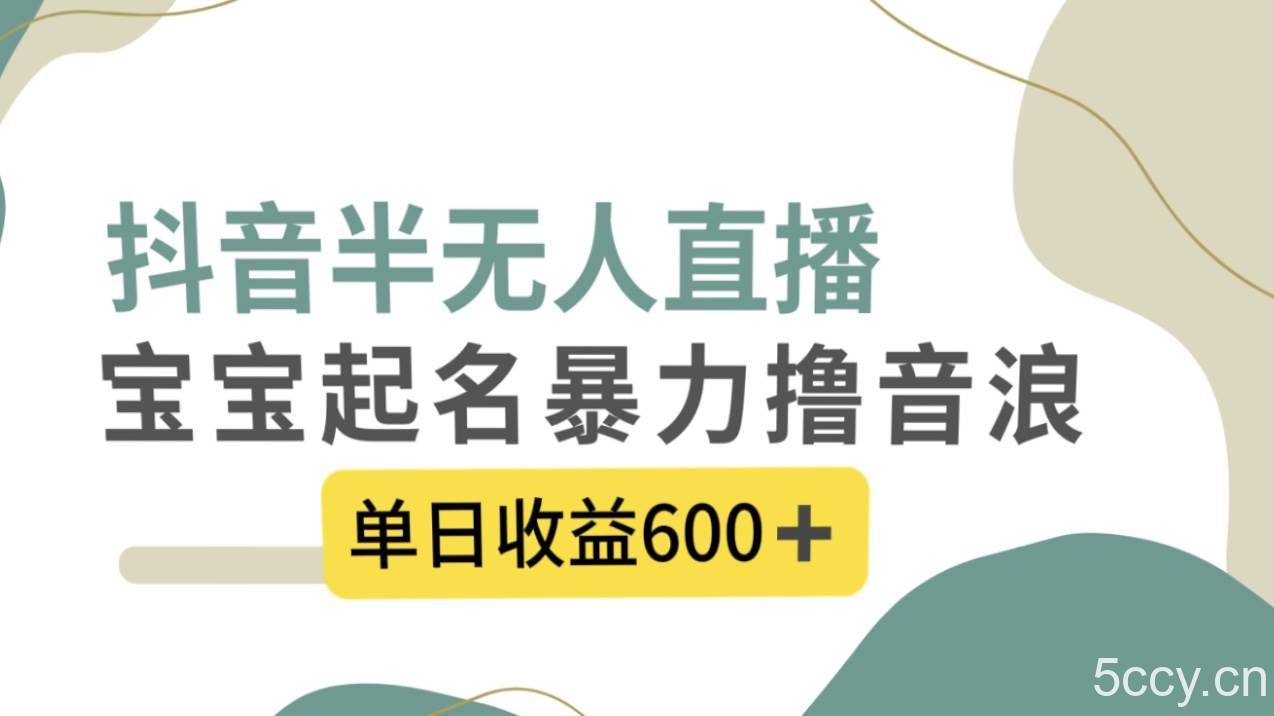 （8192期）抖音半无人直播，宝宝起名，暴力撸音浪，单日收益600-我创创业-副业网-网络创业-资源分享-网课资源-学习教程-学知识-自媒体-抖音-视频号-小红书-网络项目,赚钱软件,副业,兼职,学生赚,挂机赚-我创创业-副业网-5ccy.cn
