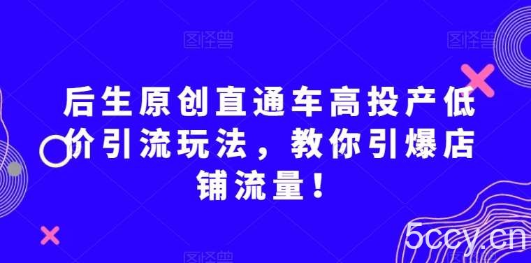 后生原创直通车高投产低价引流玩法，教你引爆店铺流量！-我创创业-副业网-网络创业-资源分享-网课资源-学习教程-学知识-自媒体-抖音-视频号-小红书-网络项目,赚钱软件,副业,兼职,学生赚,挂机赚-我创创业-副业网-5ccy.cn