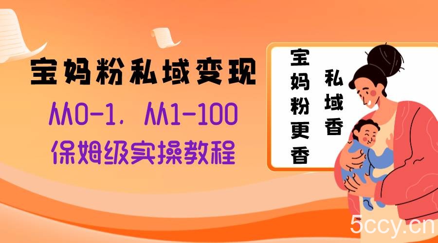 （8154期）宝妈粉私域变现从0-1，从1-100，保姆级实操教程，长久稳定的变现之法-我创创业-副业网-网络创业-资源分享-网课资源-学习教程-学知识-自媒体-抖音-视频号-小红书-网络项目,赚钱软件,副业,兼职,学生赚,挂机赚-我创创业-副业网-5ccy.cn