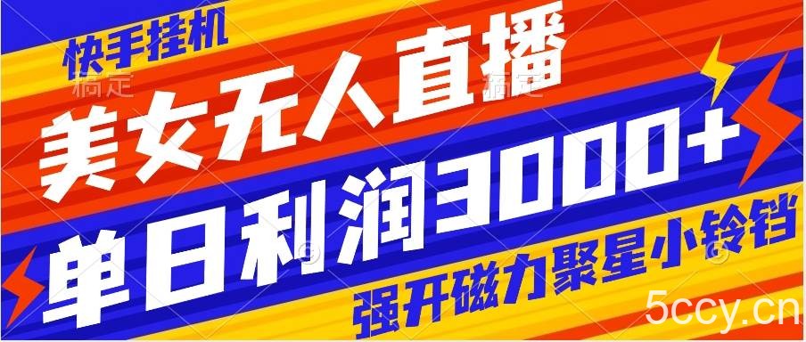 （8158期）快手挂机，美女无人直播，强开磁力聚星小铃铛，日入3000-我创创业-副业网-网络创业-资源分享-网课资源-学习教程-学知识-自媒体-抖音-视频号-小红书-网络项目,赚钱软件,副业,兼职,学生赚,挂机赚-我创创业-副业网-5ccy.cn