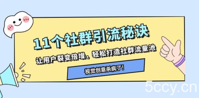 （8122期）11个社群引流秘诀，让用户裂变倍增，轻松打造社群流量池-我创创业-副业网-网络创业-资源分享-网课资源-学习教程-学知识-自媒体-抖音-视频号-小红书-网络项目,赚钱软件,副业,兼职,学生赚,挂机赚-我创创业-副业网-5ccy.cn