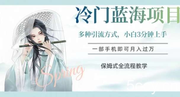 冷门蓝海项目，操作简单，小白3分钟上手，多种引流方式，保姆式全流程教学【揭秘】-我创创业-副业网-网络创业-资源分享-网课资源-学习教程-学知识-自媒体-抖音-视频号-小红书-网络项目,赚钱软件,副业,兼职,学生赚,挂机赚-我创创业-副业网-5ccy.cn