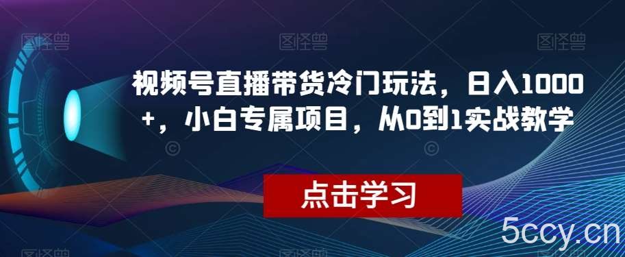 视频号直播带货冷门玩法，日入1000 ，小白专属项目，从0到1实战教学【揭秘】-我创创业-副业网-网络创业-资源分享-网课资源-学习教程-学知识-自媒体-抖音-视频号-小红书-网络项目,赚钱软件,副业,兼职,学生赚,挂机赚-我创创业-副业网-5ccy.cn