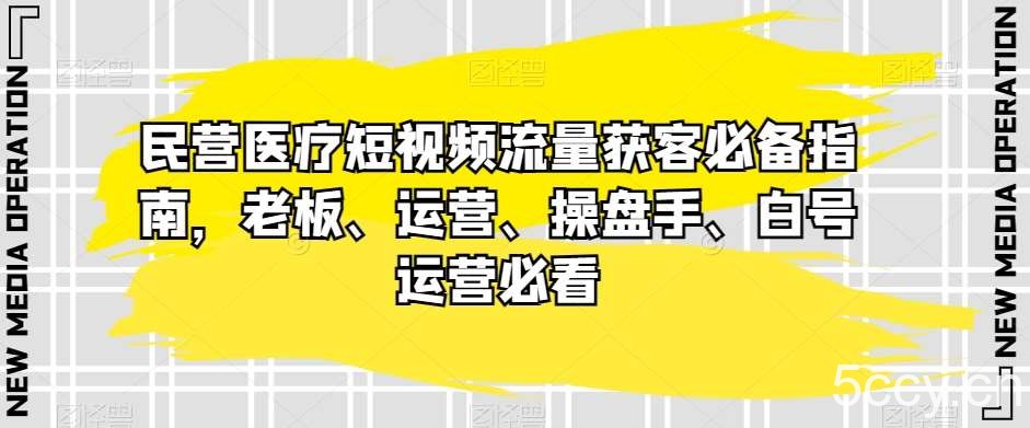 民营医疗短视频流量获客必备指南，老板、运营、操盘手、白号运营必看-我创创业-副业网-网络创业-资源分享-网课资源-学习教程-学知识-自媒体-抖音-视频号-小红书-网络项目,赚钱软件,副业,兼职,学生赚,挂机赚-我创创业-副业网-5ccy.cn
