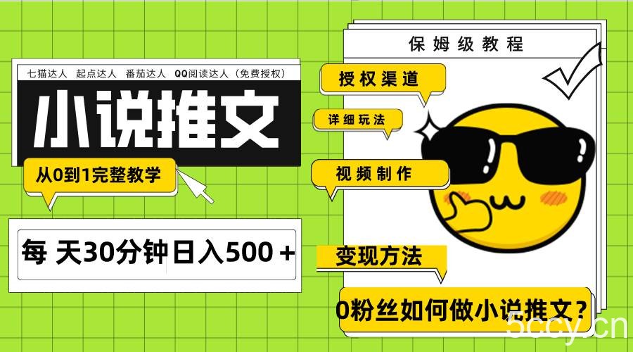 Ai小说推文每天20分钟日入500＋授权渠道 引流变现 从0到1完整教学（7节课）-我创创业-副业网-网络创业-资源分享-网课资源-学习教程-学知识-自媒体-抖音-视频号-小红书-网络项目,赚钱软件,副业,兼职,学生赚,挂机赚-我创创业-副业网-5ccy.cn
