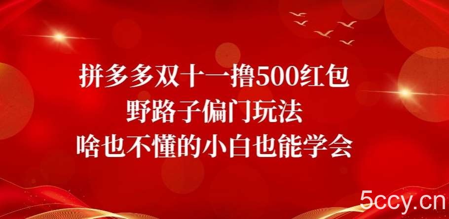 拼多多双十一撸500红包野路子偏门玩法，啥也不懂的小白也能学会【揭秘】-我创创业-副业网-网络创业-资源分享-网课资源-学习教程-学知识-自媒体-抖音-视频号-小红书-网络项目,赚钱软件,副业,兼职,学生赚,挂机赚-我创创业-副业网-5ccy.cn