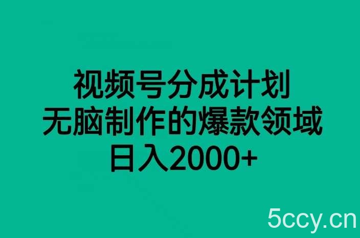 视频号分成计划，无脑制作的爆款领域，日入2000-我创创业-副业网-网络创业-资源分享-网课资源-学习教程-学知识-自媒体-抖音-视频号-小红书-网络项目,赚钱软件,副业,兼职,学生赚,挂机赚-我创创业-副业网-5ccy.cn