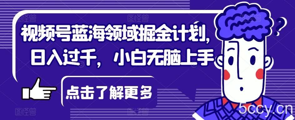 视频号蓝海领域掘金计划，日入过千，小白无脑上手【揭秘】-我创创业-副业网-网络创业-资源分享-网课资源-学习教程-学知识-自媒体-抖音-视频号-小红书-网络项目,赚钱软件,副业,兼职,学生赚,挂机赚-我创创业-副业网-5ccy.cn