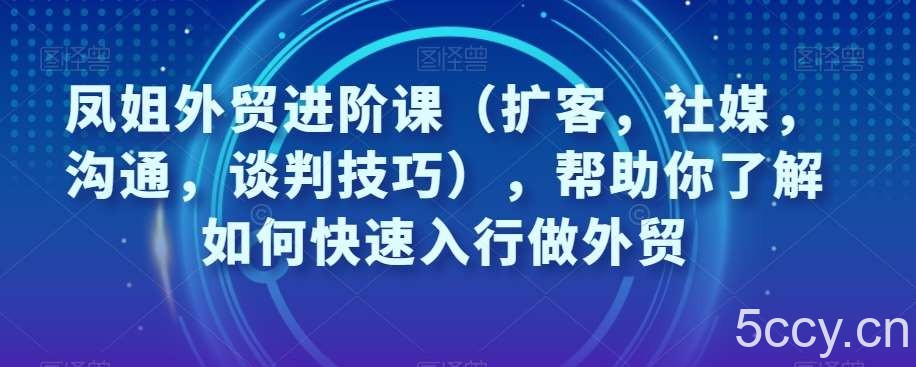 凤姐外贸进阶课（扩客，社媒，沟通，谈判技巧），帮助你了解如何快速入行做外贸-我创创业-副业网-网络创业-资源分享-网课资源-学习教程-学知识-自媒体-抖音-视频号-小红书-网络项目,赚钱软件,副业,兼职,学生赚,挂机赚-我创创业-副业网-5ccy.cn