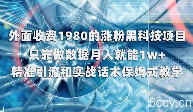 外面收费1980的涨粉黑科技项目，只靠做数据月入就能1w 【揭秘】-我创创业-副业网-网络创业-资源分享-网课资源-学习教程-学知识-自媒体-抖音-视频号-小红书-网络项目,赚钱软件,副业,兼职,学生赚,挂机赚-我创创业-副业网-5ccy.cn