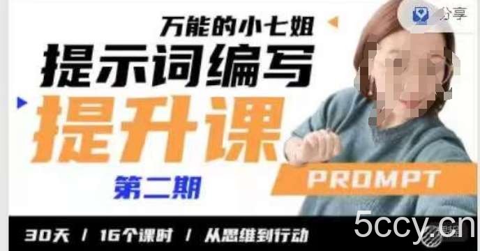 小七姐的提示词编写提升课，30天16个课时，从悉维到行动-我创创业-副业网-网络创业-资源分享-网课资源-学习教程-学知识-自媒体-抖音-视频号-小红书-网络项目,赚钱软件,副业,兼职,学生赚,挂机赚-我创创业-副业网-5ccy.cn