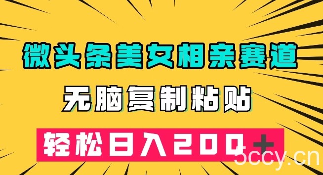 微头条冷门美女相亲赛道，无脑复制粘贴，轻松日入200＋【揭秘】-我创创业-副业网-网络创业-资源分享-网课资源-学习教程-学知识-自媒体-抖音-视频号-小红书-网络项目,赚钱软件,副业,兼职,学生赚,挂机赚-我创创业-副业网-5ccy.cn