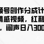 视频号创作分成计划之情感视频，红利项目，闷声日入300-我创创业-副业网-网络创业-资源分享-网课资源-学习教程-学知识-自媒体-抖音-视频号-小红书-网络项目,赚钱软件,副业,兼职,学生赚,挂机赚-我创创业-副业网-5ccy.cn