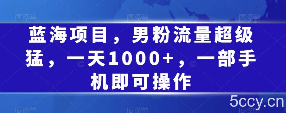蓝海项目，男粉流量超级猛，一天1000 ，一部手机即可操作【揭秘】-我创创业-副业网-网络创业-资源分享-网课资源-学习教程-学知识-自媒体-抖音-视频号-小红书-网络项目,赚钱软件,副业,兼职,学生赚,挂机赚-我创创业-副业网-5ccy.cn