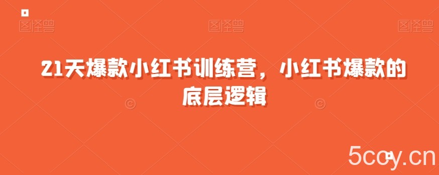 21天爆款小红书训练营，小红书爆款的底层逻辑-我创创业-副业网-网络创业-资源分享-网课资源-学习教程-学知识-自媒体-抖音-视频号-小红书-网络项目,赚钱软件,副业,兼职,学生赚,挂机赚-我创创业-副业网-5ccy.cn