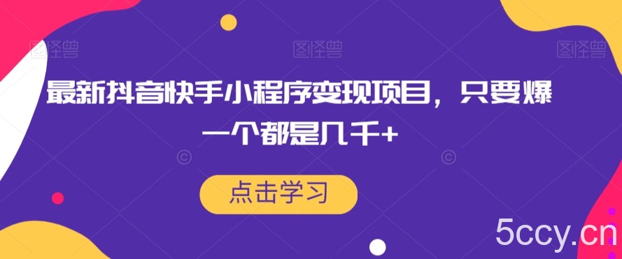 最新抖音快手小程序变现项目,只要爆一个都是几千