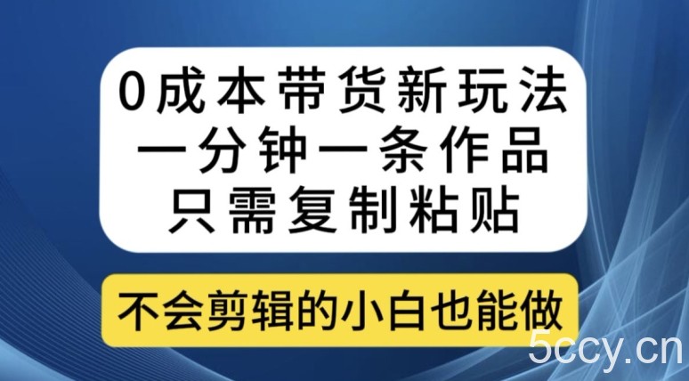 0成本带货新玩法，一分钟一条作品，只需复制粘贴就可以做-我创创业-副业网-网络创业-资源分享-网课资源-学习教程-学知识-自媒体-抖音-视频号-小红书-网络项目,赚钱软件,副业,兼职,学生赚,挂机赚-我创创业-副业网-5ccy.cn