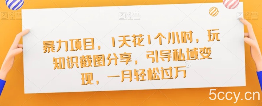 暴力项目，1天花1个小时，玩知识截图分享，引导私域变现，一月轻松过万【截图】-我创创业-副业网-网络创业-资源分享-网课资源-学习教程-学知识-自媒体-抖音-视频号-小红书-网络项目,赚钱软件,副业,兼职,学生赚,挂机赚-我创创业-副业网-5ccy.cn