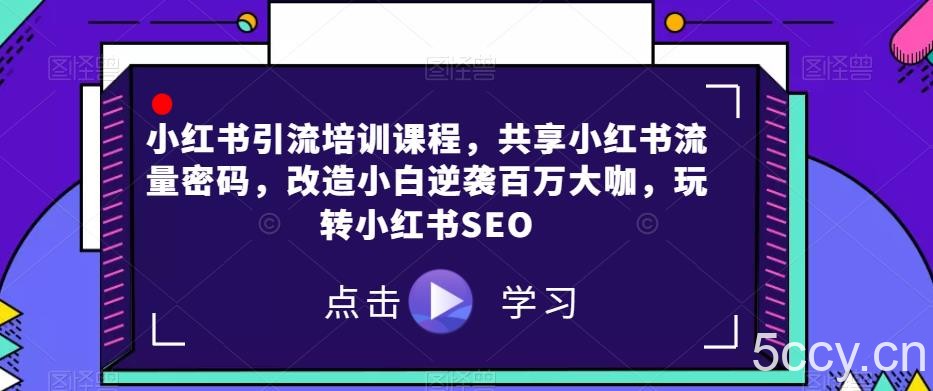 小红书引流培训课程，共享小红书流量密码，改造小白逆袭百万大咖，玩转小红书SEO-我创创业-副业网-网络创业-资源分享-网课资源-学习教程-学知识-自媒体-抖音-视频号-小红书-网络项目,赚钱软件,副业,兼职,学生赚,挂机赚-我创创业-副业网-5ccy.cn
