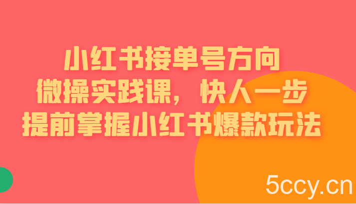 红书接单号方向微操实践课，快人一步提前掌握小红书爆款玩法-我创创业-副业网-网络创业-资源分享-网课资源-学习教程-学知识-自媒体-抖音-视频号-小红书-网络项目,赚钱软件,副业,兼职,学生赚,挂机赚-我创创业-副业网-5ccy.cn