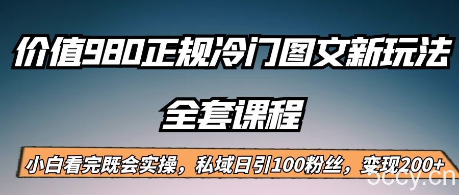 外面卖980的正规冷门图文新玩法，私域日引100粉丝，变现200-我创创业-副业网-网络创业-资源分享-网课资源-学习教程-学知识-自媒体-抖音-视频号-小红书-网络项目,赚钱软件,副业,兼职,学生赚,挂机赚-我创创业-副业网-5ccy.cn