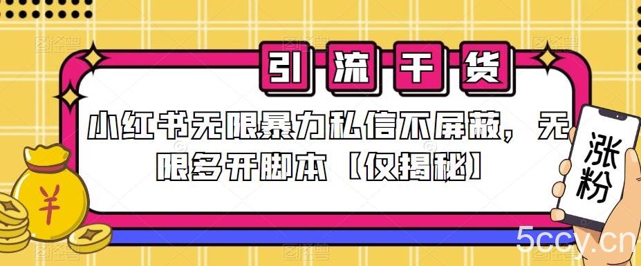 小红书无限暴力私信不屏蔽，无限多开脚本【仅揭秘】-我创创业-副业网-网络创业-资源分享-网课资源-学习教程-学知识-自媒体-抖音-视频号-小红书-网络项目,赚钱软件,副业,兼职,学生赚,挂机赚-我创创业-副业网-5ccy.cn