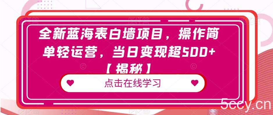 全新蓝海表白墙项目，操作简单轻运营，当日变现超500 【揭秘】-我创创业-副业网-网络创业-资源分享-网课资源-学习教程-学知识-自媒体-抖音-视频号-小红书-网络项目,赚钱软件,副业,兼职,学生赚,挂机赚-我创创业-副业网-5ccy.cn