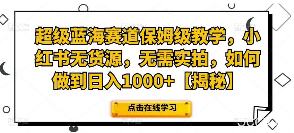 超级蓝海赛道保姆级教学,小红书无货源,无需实拍,如何做到日入1000 【揭秘】