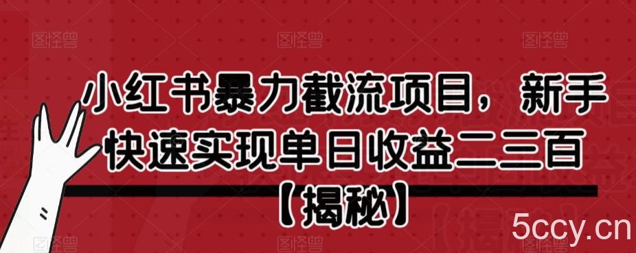 小红书暴力截流项目，新手快速实现单日收益二三百【仅揭秘】-我创创业-副业网-网络创业-资源分享-网课资源-学习教程-学知识-自媒体-抖音-视频号-小红书-网络项目,赚钱软件,副业,兼职,学生赚,挂机赚-我创创业-副业网-5ccy.cn