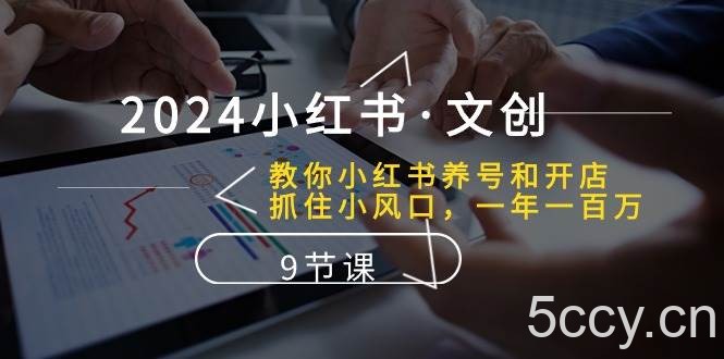 2024小红书文创：教你小红书养号和开店、抓住小风口 一年一百万 (9节课)-我创创业-副业网-网络创业-资源分享-网课资源-学习教程-学知识-自媒体-抖音-视频号-小红书-网络项目,赚钱软件,副业,兼职,学生赚,挂机赚-我创创业-副业网-5ccy.cn