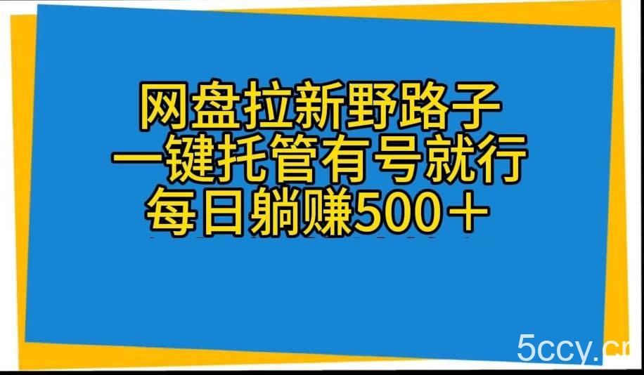 （10468期）网盘拉新野路子，一键托管有号就行，全自动代发视频，每日躺赚500＋-我创创业-副业网-网络创业-资源分享-网课资源-学习教程-学知识-自媒体-抖音-视频号-小红书-网络项目,赚钱软件,副业,兼职,学生赚,挂机赚-我创创业-副业网-5ccy.cn